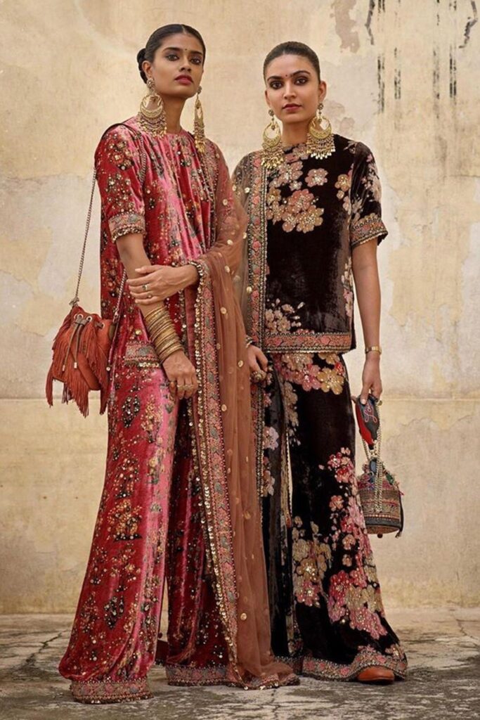 Buy Sabyasachi Velvet Embroidered Pantsuit Set Online | Aza Fashions