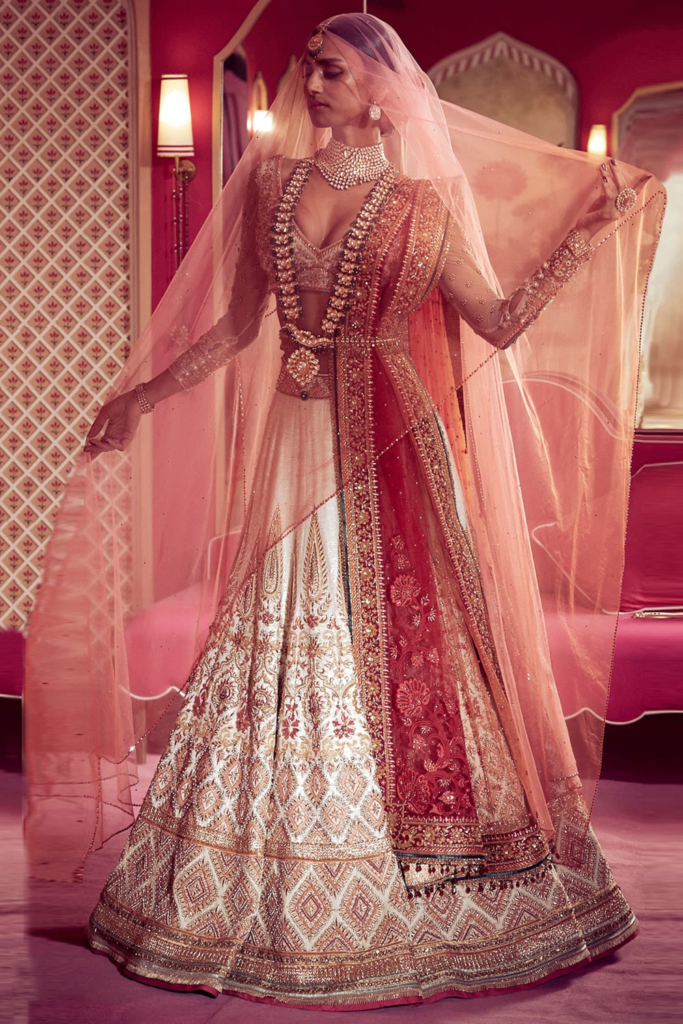 Buy White Tulle V Neck Embroidered Lehenga Set For Women by Tarun Tahiliani Online at Aza Fashions.