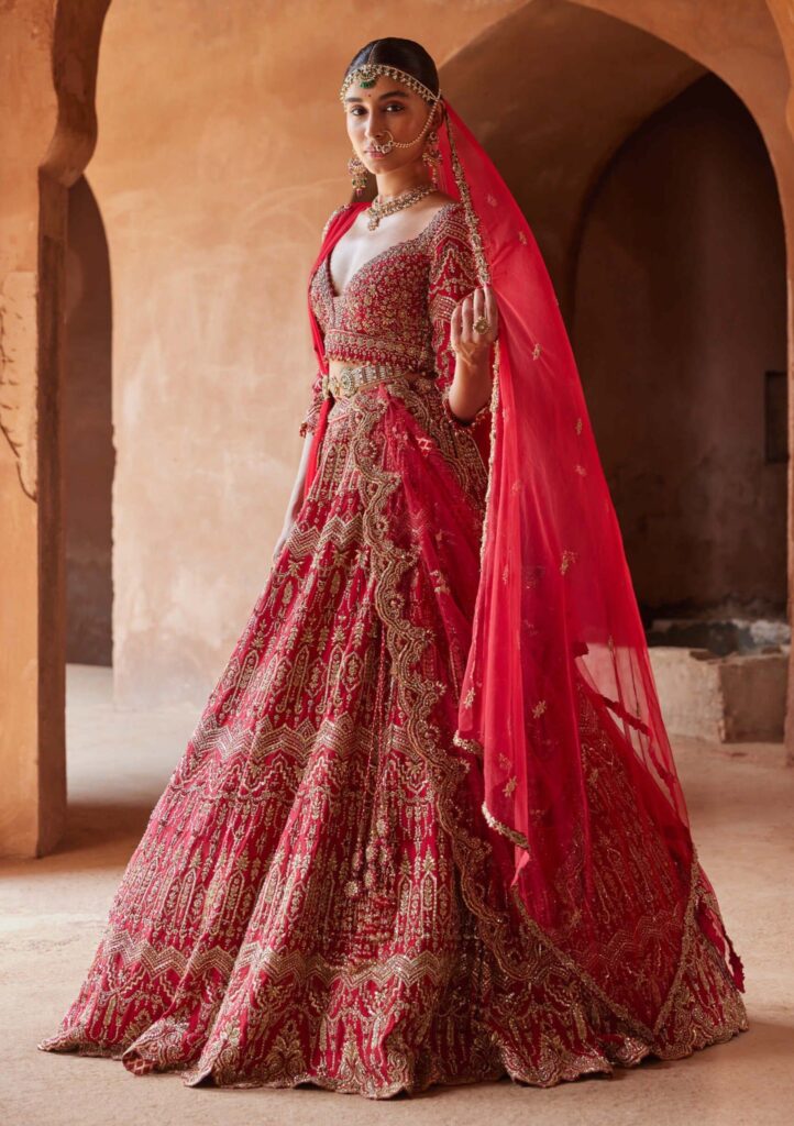 Cardinal red raw silk lehenga choli set