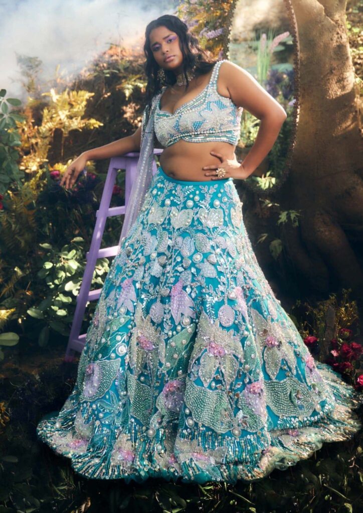 Cerulean Blue Embroidered Bridal Lehenga Set