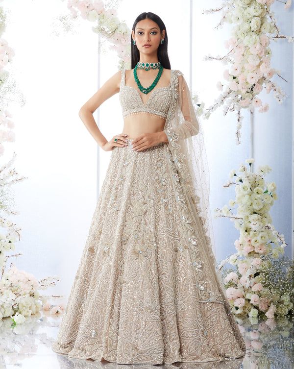 Champagne Floral Lehenga Set