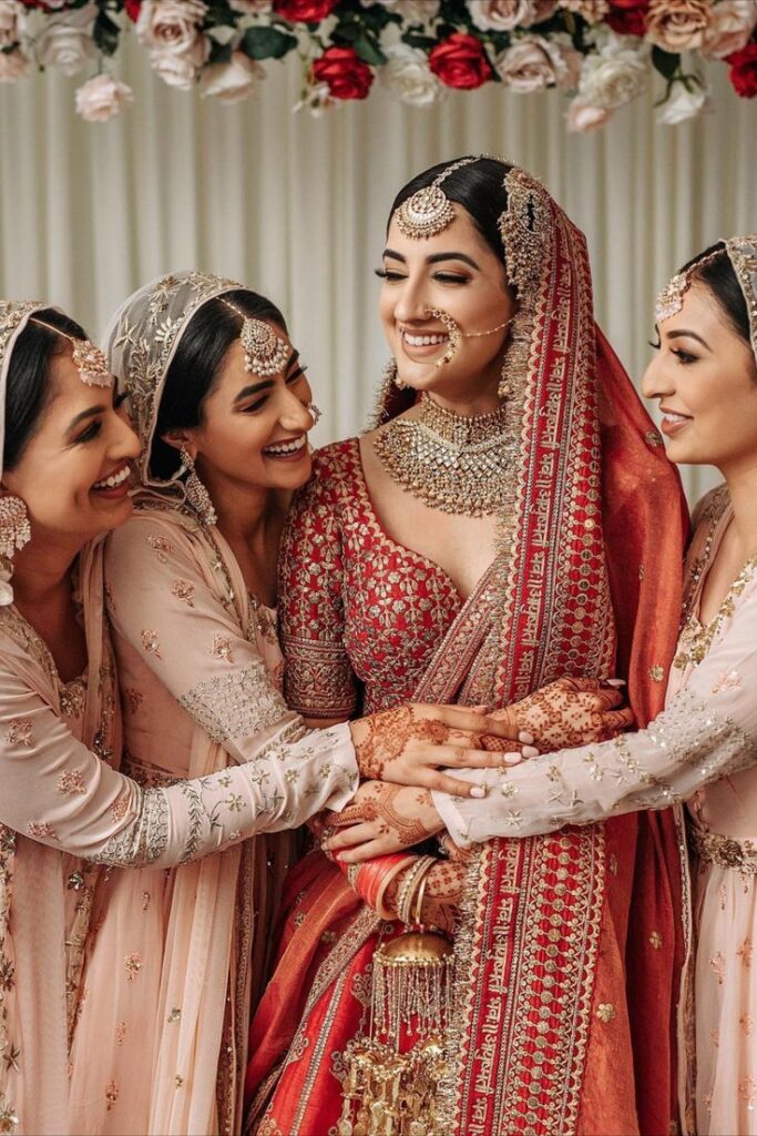 Coordinated Indian bridesmaid dresses | Bridesmaid photoshoot