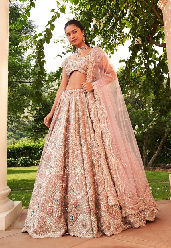 Coral bridal embroidered lehenga set