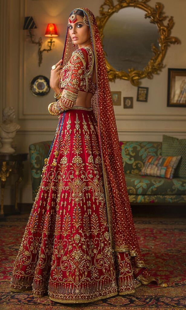 Deep Red Color Wedding Lehenga – Made to Measure / 7 Mtrs