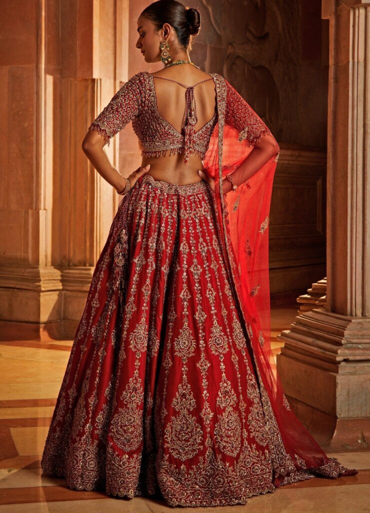 Deep Red Raw Silk Bridal Lehenga Set – L