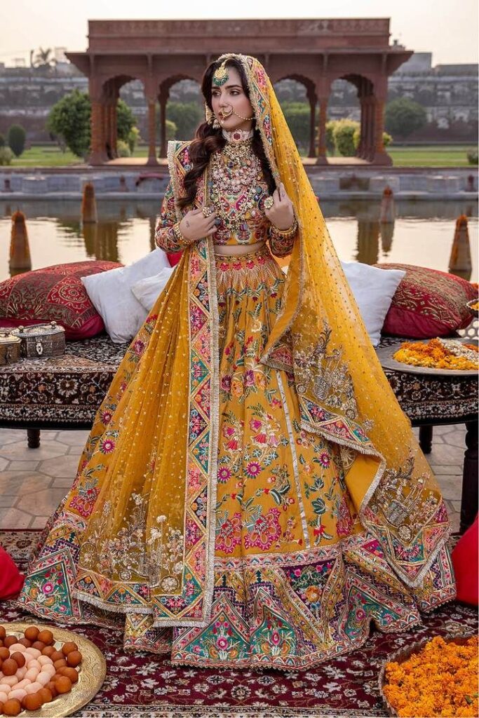 Designer Bridal Mustard Yellow Lehenga Choli #BN1034