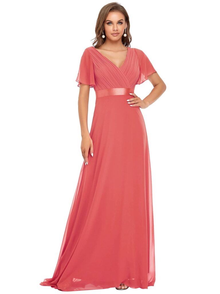 Ever-Pretty Women’s Formal Dress Short Sleeve V-Neck Evening Dress Floor Length Mother of The Bride Dress 09890