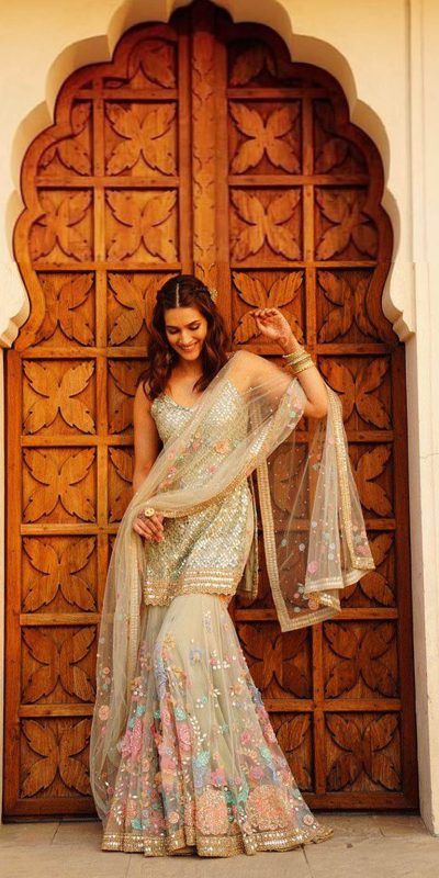 Grand look With Kriti Sanon Off White Color Party Wear Sharara Suit