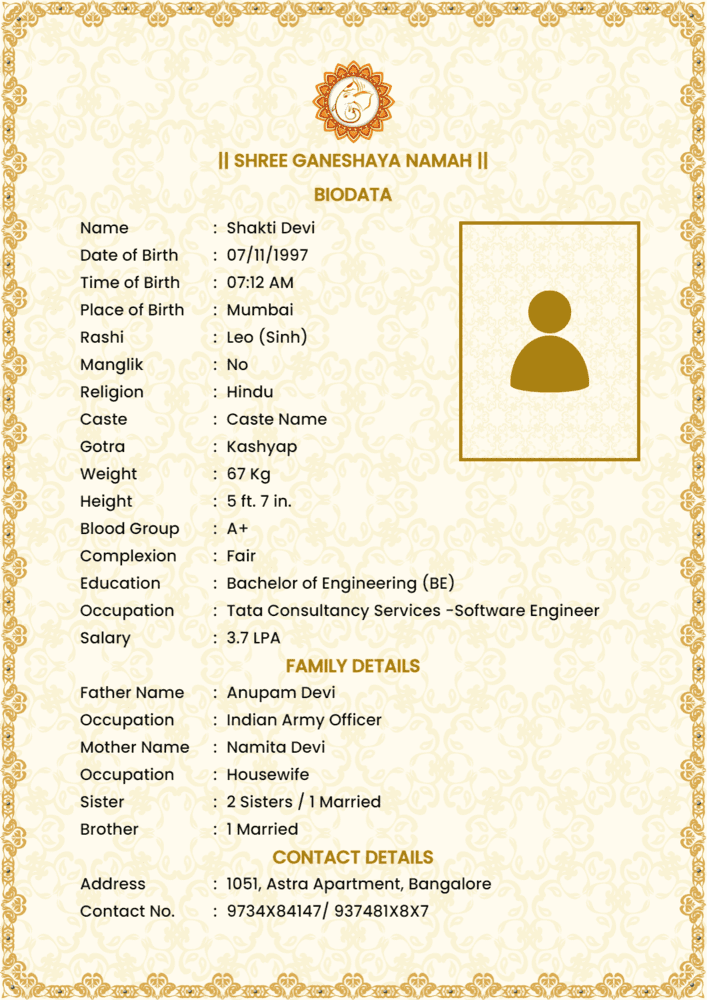 Hindu Marriage Biodata Format – Download Word & PDF