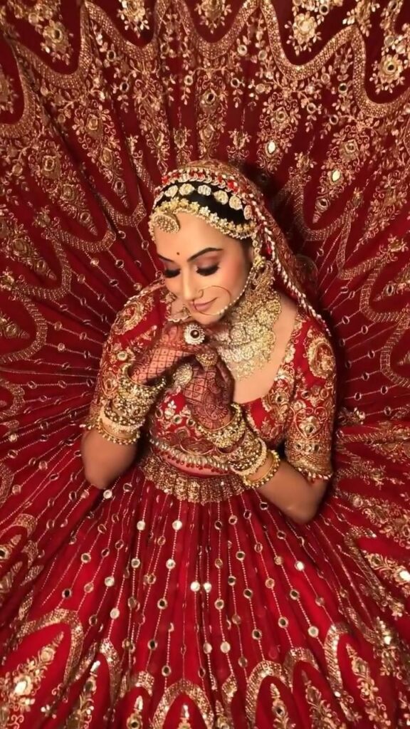 Indian Bride In Stunning Red & Gold Lehenga!