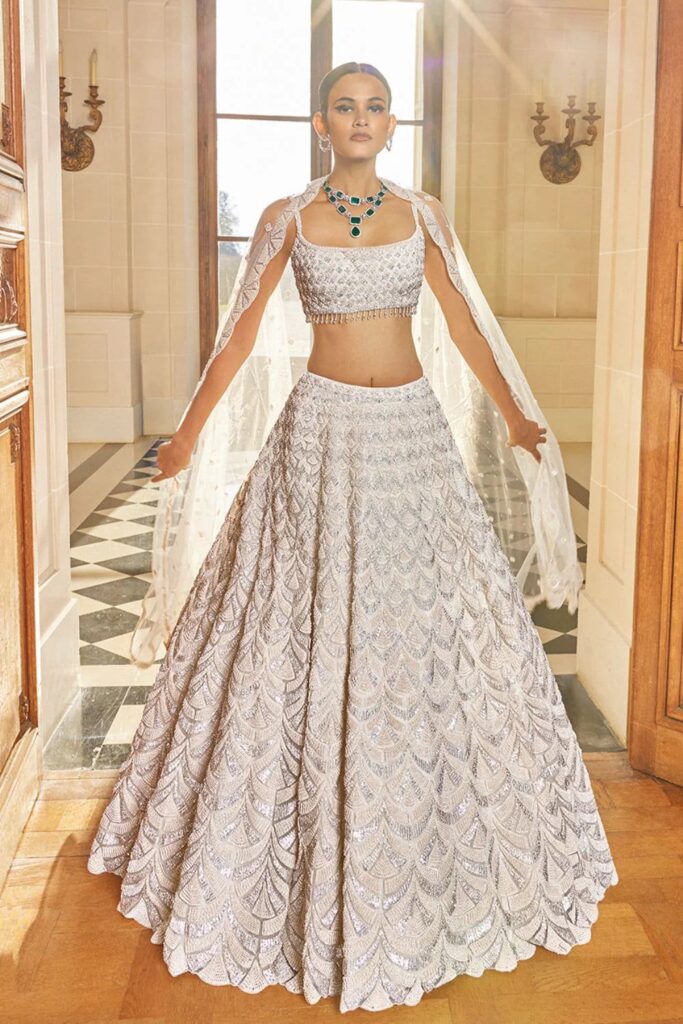 Ivory Pearl Scallop Lehenga Set – 4 / Short