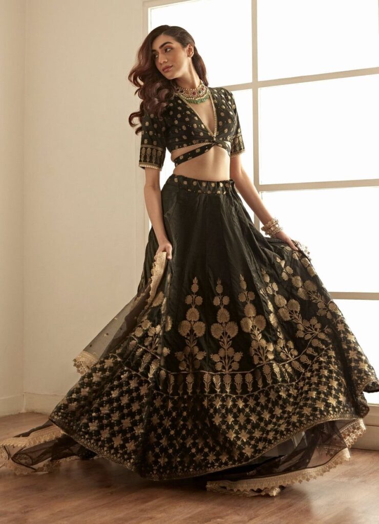 Jet Black and Gold Classic Banarasi Lehenga Set