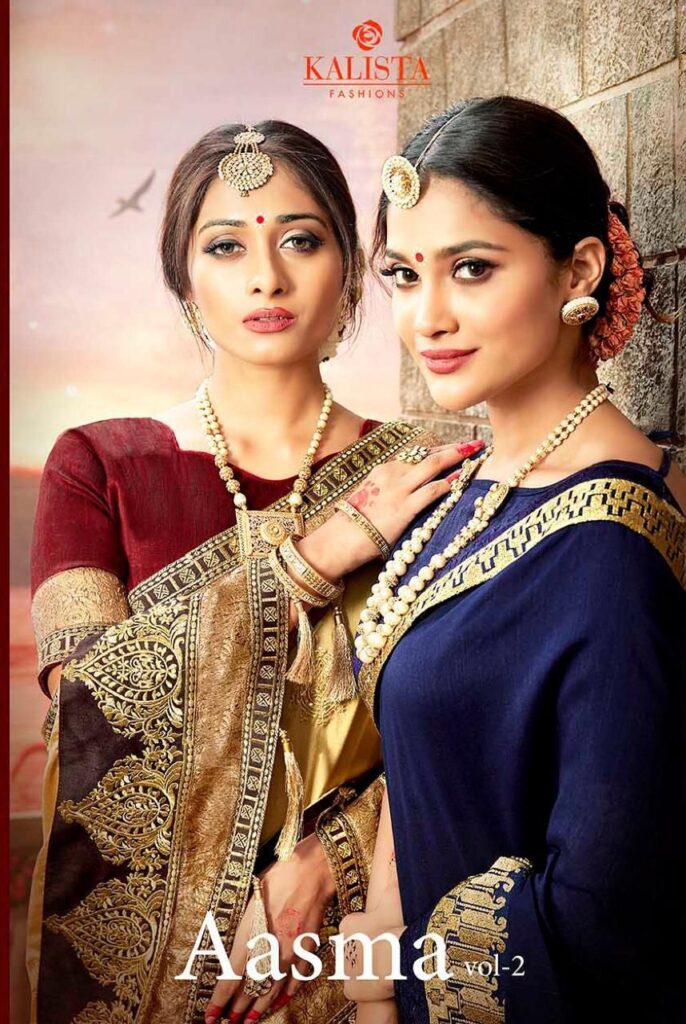 Kalista Fashions Aasma Vol 2 Designer Embroidered Vichitra Sarees Collection At Wholesale Rate