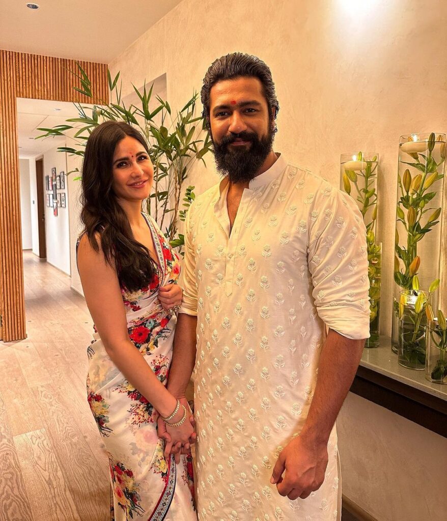 Katrina Kaif Enjoys Diwali With Husband, Vicky Kaushal, Dons A Printed Saree With A Sultry Blouse