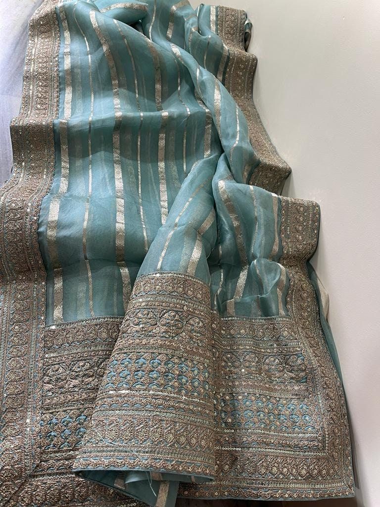 Kora striping sequins saree