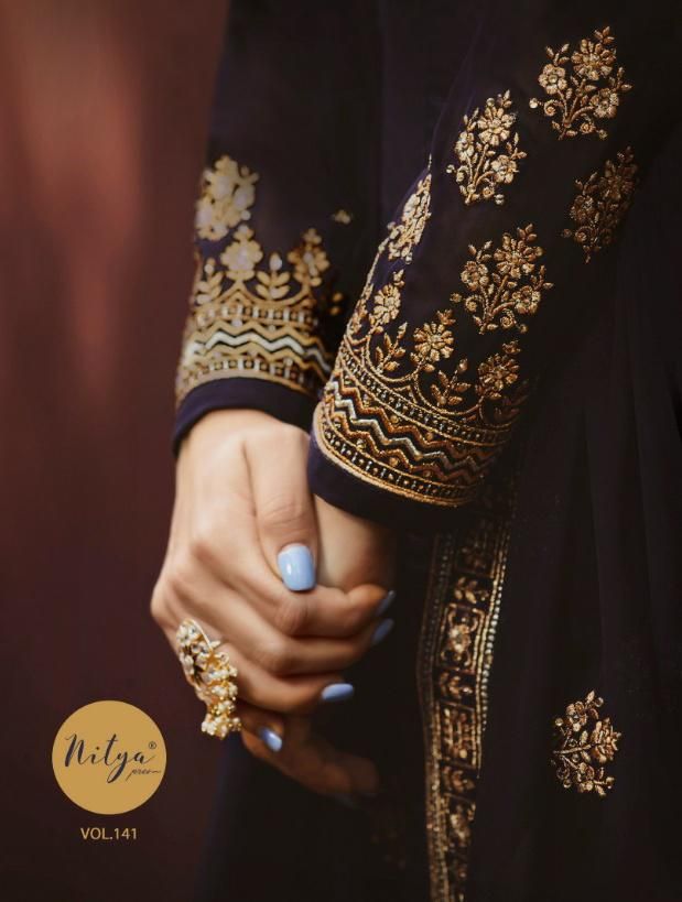 Lt Fabrics Nitya Vol 141 Heavy Embroidered Satin Georgette Ramazan Special Dress Material Collection