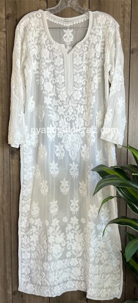 Lucknow Chikankari White Kurta and Pants / Fine Georgette/ FREE SHIPPING in US