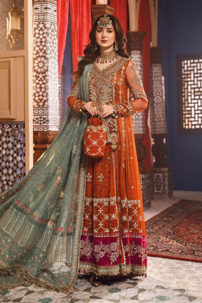 Maria B Burnt Orange, Fuchsia Pink (BD-2506) Mbroidered Wedding Collection