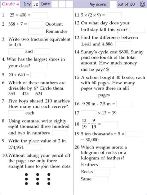 Mental Math 4th Grade 35B