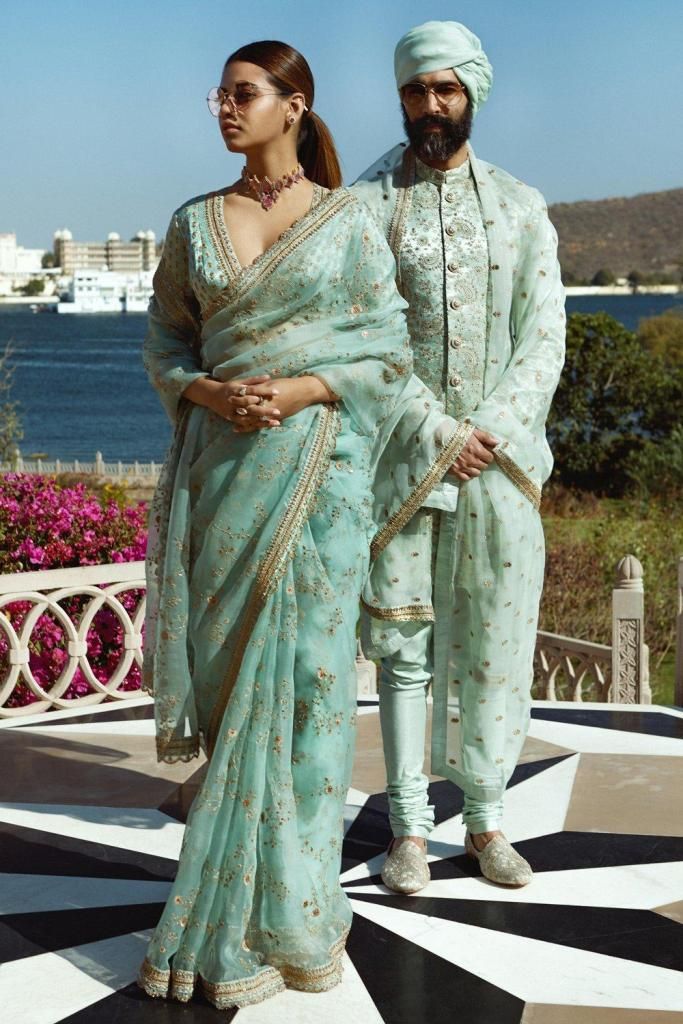 Mint Blue Organza Sabyasachi Saree