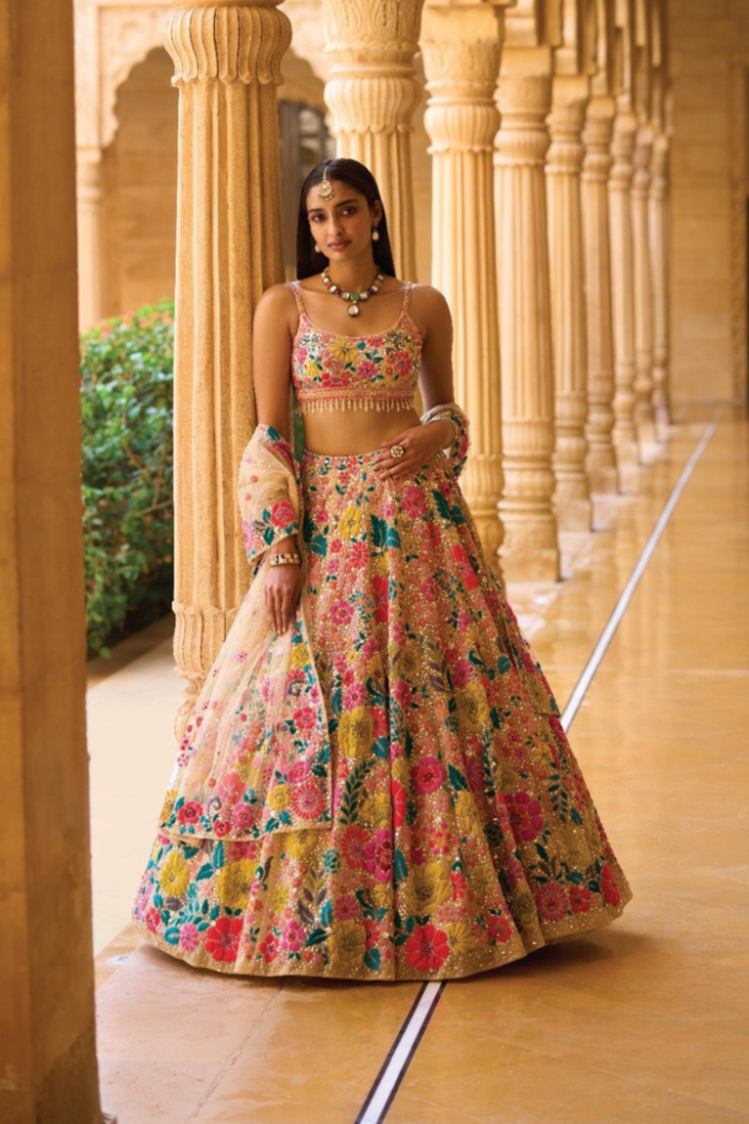 Multi – Coloured Kajol Floral Lehenga Set – 12 / Tall