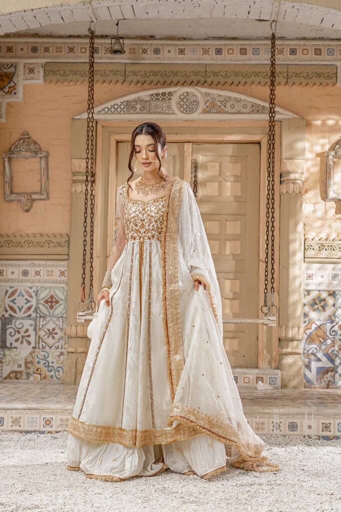 Nikkah Dress in Pishwas Frock Dupatta and Sharara Style – LARGE