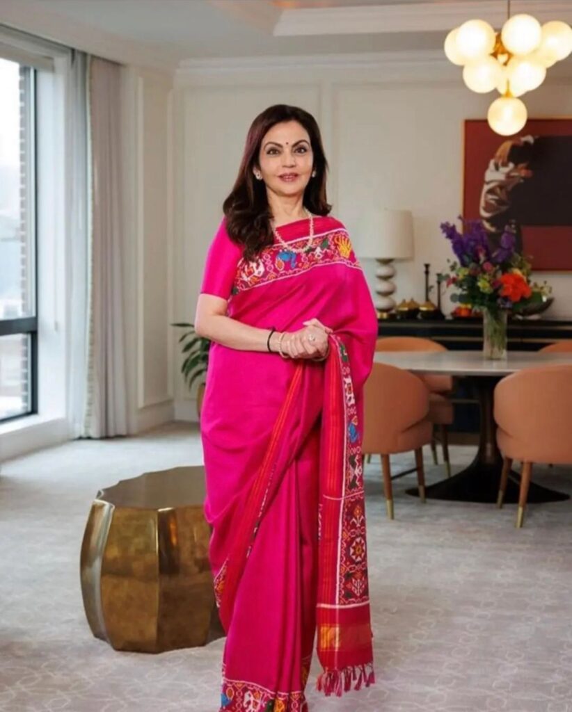 Nita Ambani Wore An ‘Ikkat Patola’ Saree Worth Rs 1.4 Lakh For State Lunch With US VP, Kamala Harris