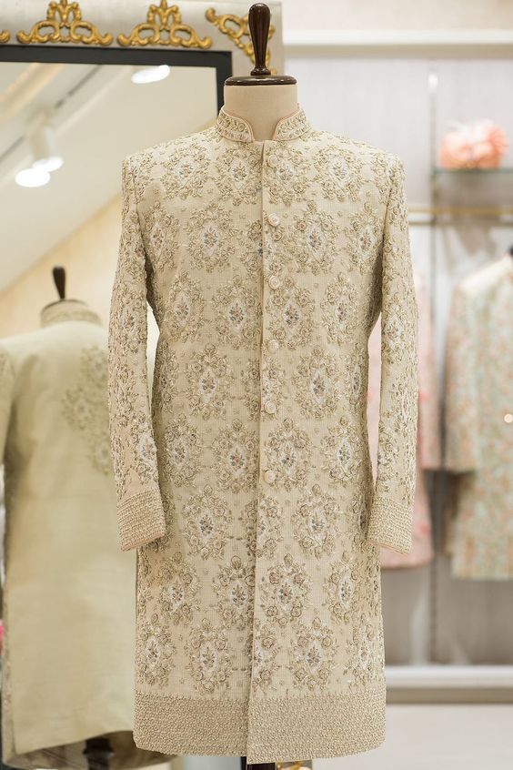 Off-white embroidered Sherwani For Grooms