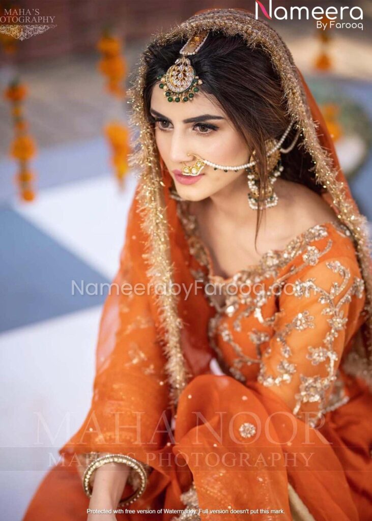 Orange Organza Pakistani Long Dress for Bridal #BN162 – MEDIUM