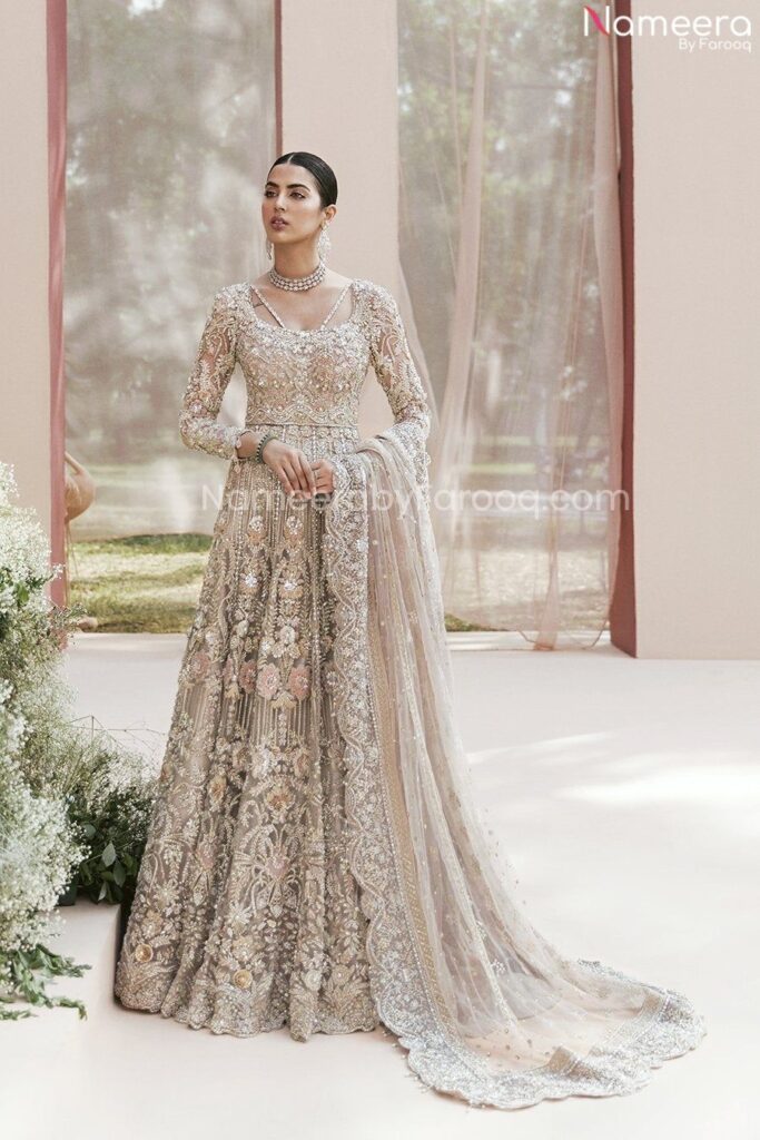 Pakistani Long Gown Dusty Pink Bridal Lehenga #BN988