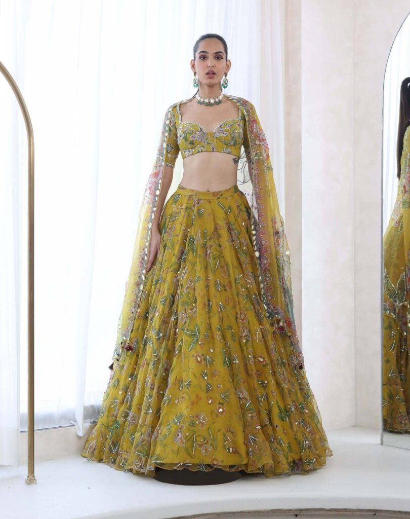 Pari yellow embroidered lehenga set – S