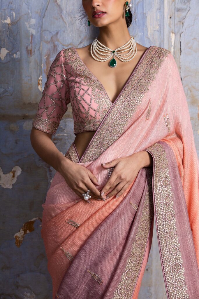 Peach to mauve ombre sari set – 3XL