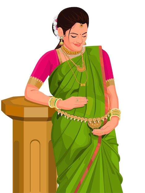 Premium Vector | Indian pregnant woman, concept for pregnancy.indian woman in traditional saree.