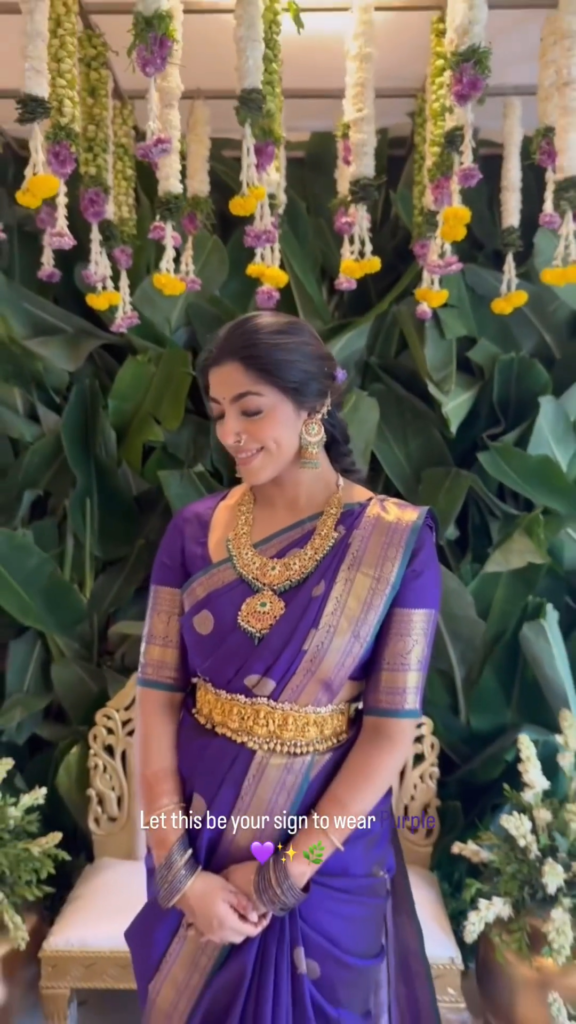 Purple Bridal Kanjivaram Saree | Pellikuthuru Function