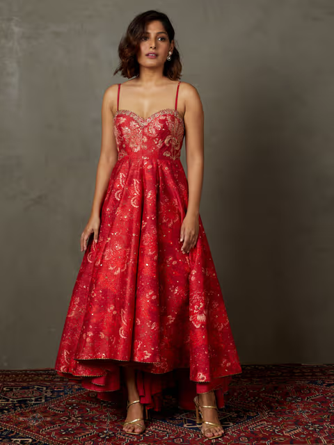 RI.Ritu Kumar Red Kylie Floral Dress (M)