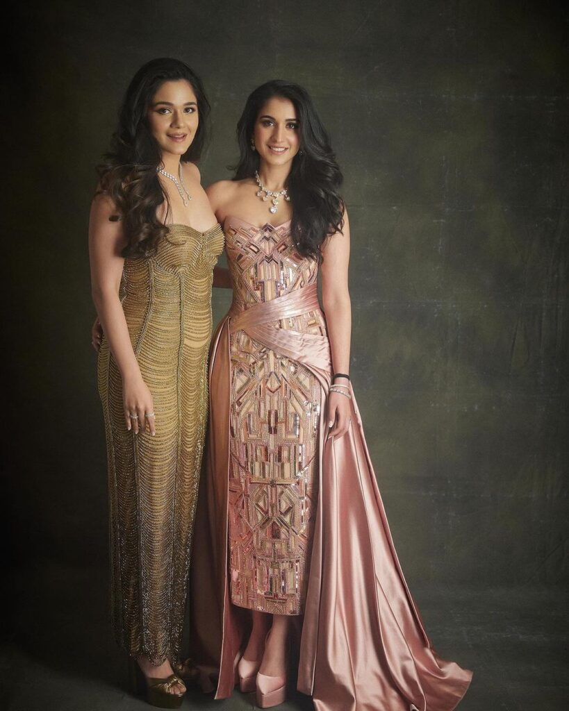 Radhika Merchant in Versace With Sister Anjali in Kresha Bajaj