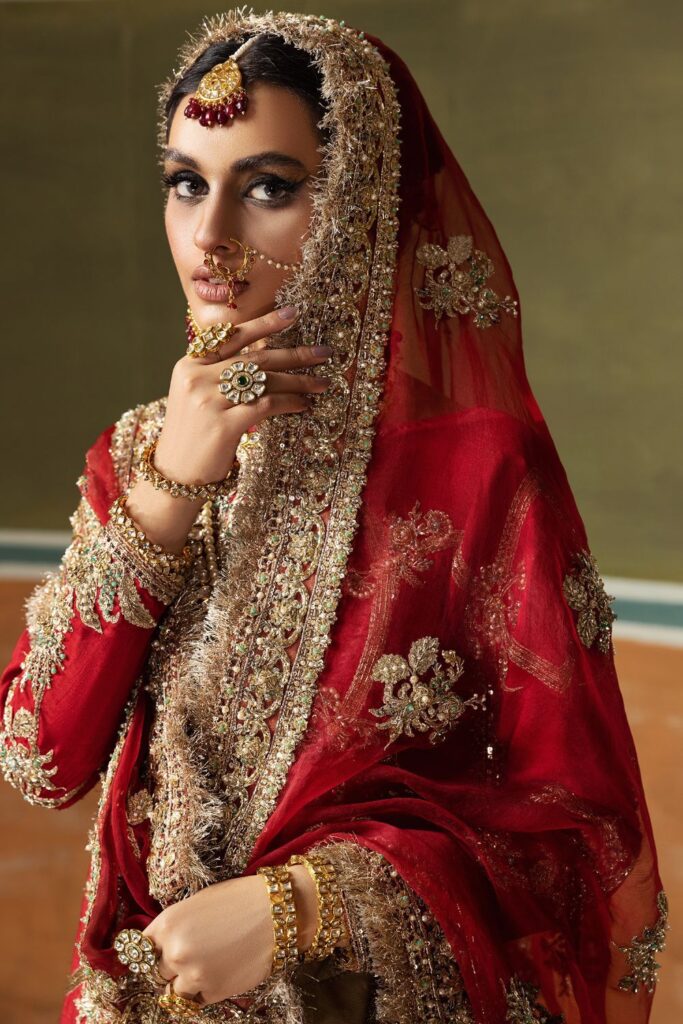 Red Bridal Sharara Shirt Pakistani Wedding Dresses – LARGE