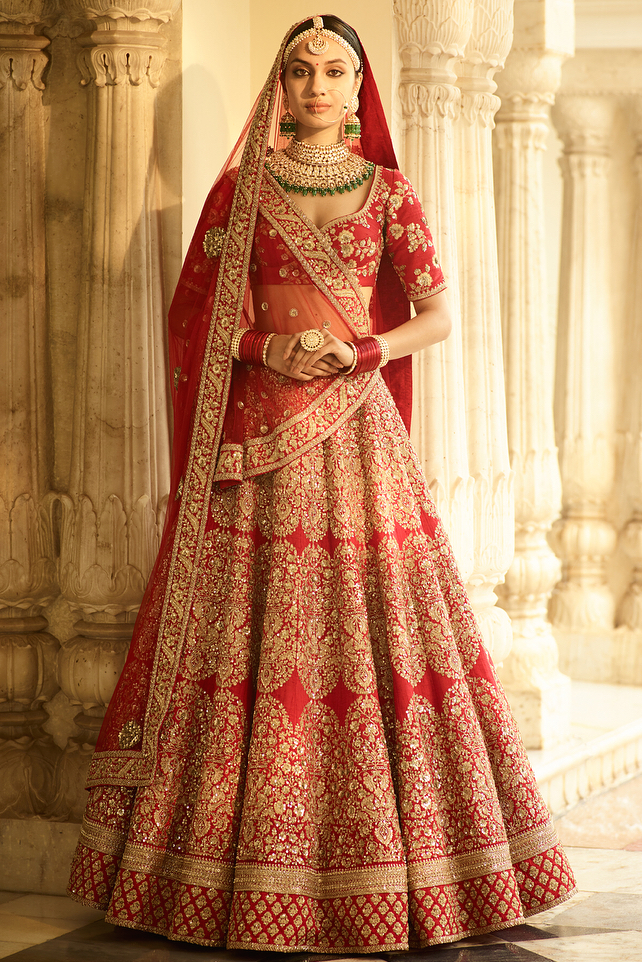 Red Colour Sabyasachi Inspired Wedding Lehenga – Made to Measure