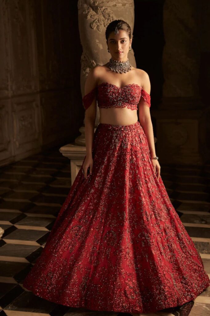 Red Off-Shoulder Lehenga Set – 14 / 16 / Tall