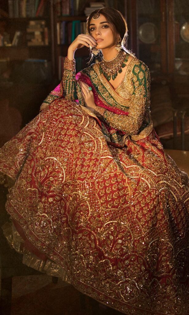 Red and Green Color Wedding lehenga