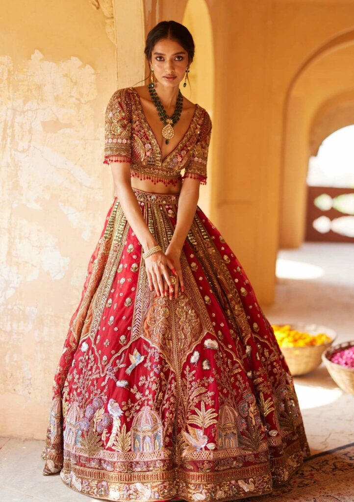 Red azara lehenga set