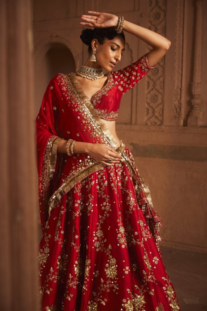 Red raw silk lehenga set – CUSTOM