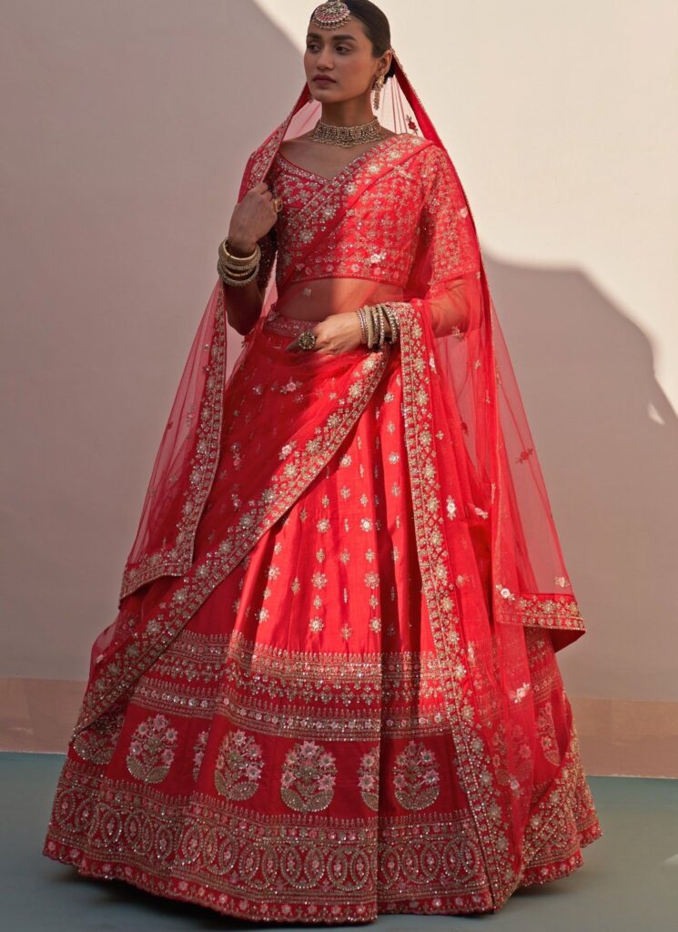 Regal Red Raw Silk Double Dupatta Lehenga Set – XL