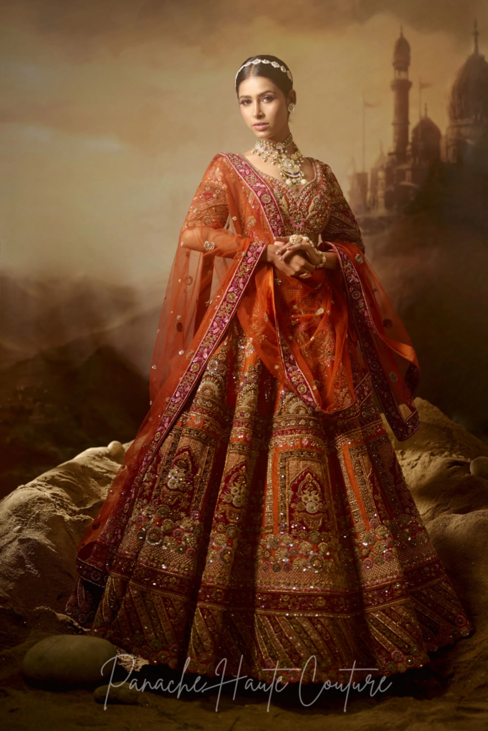 Rust Orange Color Wedding Lehenga NURJAHAN