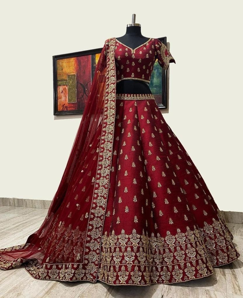 Sabyasachi maroon and Gold lengha Embroidered Designer Lehenga Choli for Women stitched to UK size 10/12 ,USA size 6/8 & Europe size 38/40