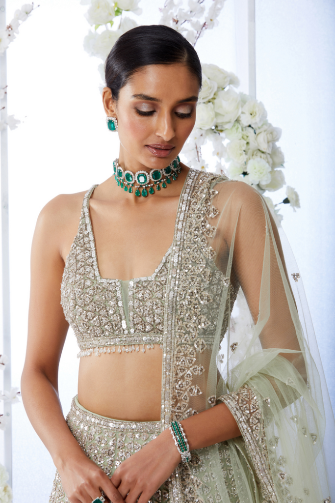 Sea Green Sequin Lehenga Set – Green / M / 42