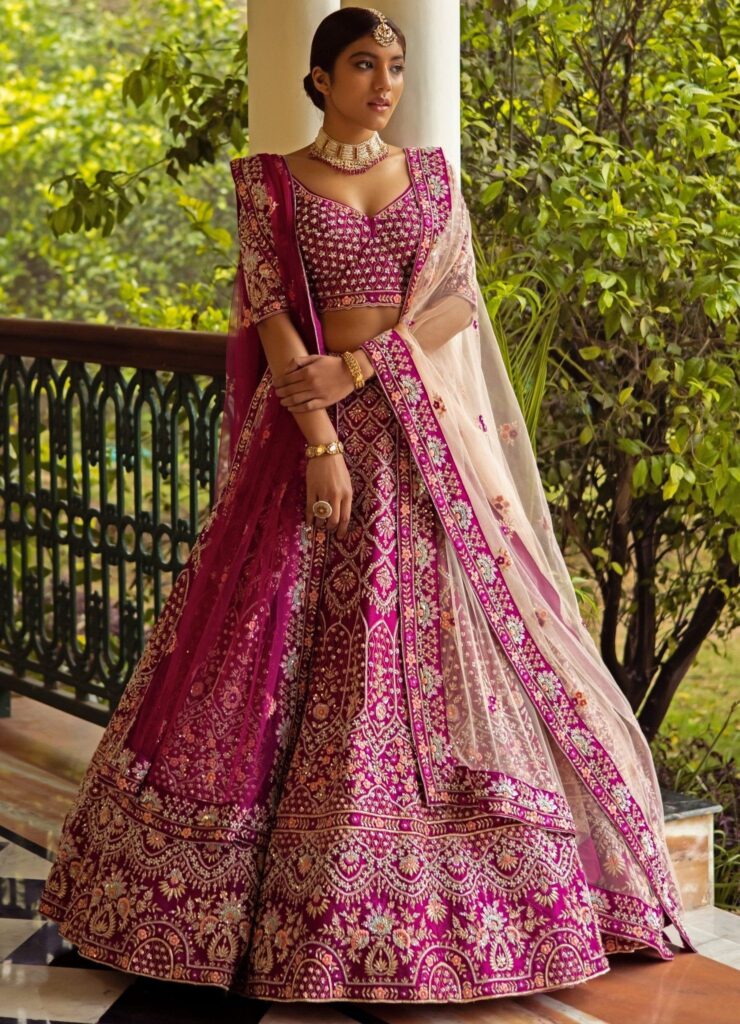 Shaira Rani Pink Double Dupatta Bridal Lehenga Set – S