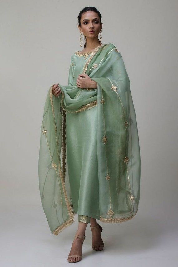 Silk Straight Kameez, Straight Brocade Pant, Lace Border Orgenza Dupatta – Etsy