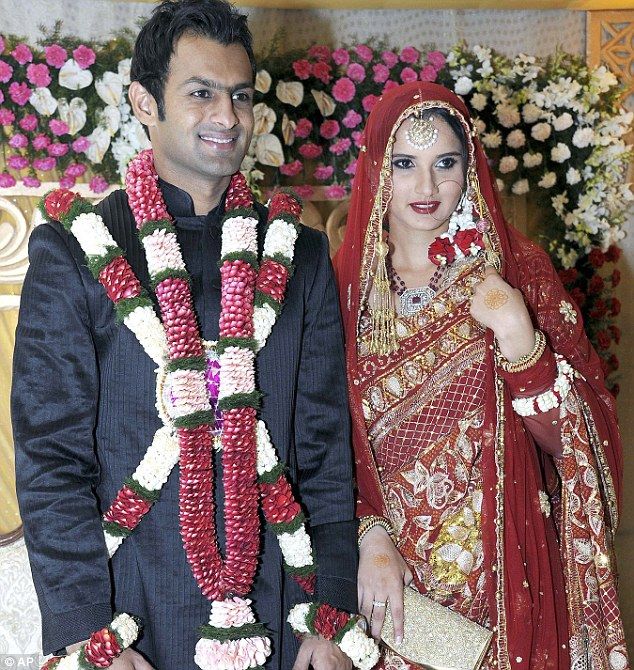 Smiles of relief as former Pakistani cricket captain marries top Indian tennis player just days after messy divorce