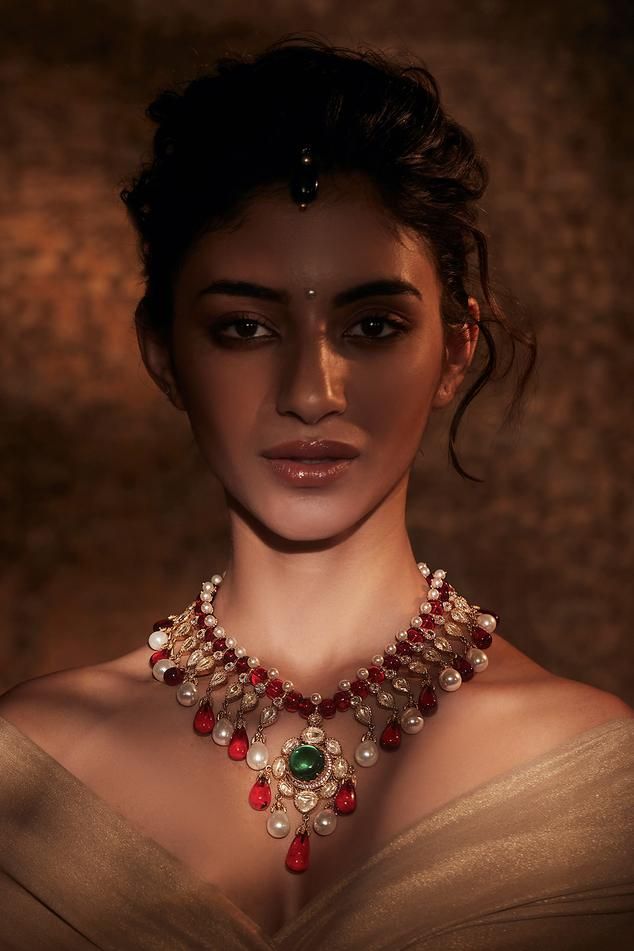 Tarun Tahiliani Pearl Studded Pendant Necklace | Jewellery, Necklaces, Pendant Necklaces, Gold, 92.5 Silver Metal, Glass Stones